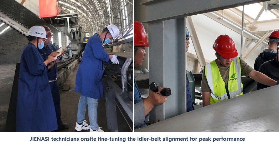 JIENASI technicians onsite fine-tuning the idler-belt alignment for peak performance