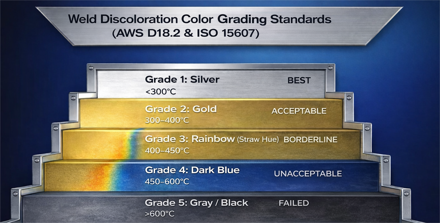 Quickly assess the quality of stainless steel welding by examining the color.